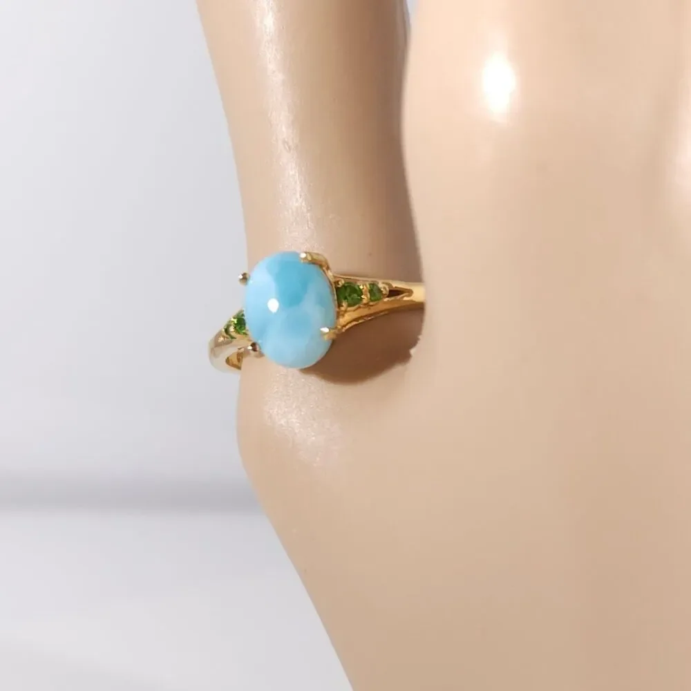Larimar 1.9 Carats Ring Vermeil YG over Sterling Silver Size 10